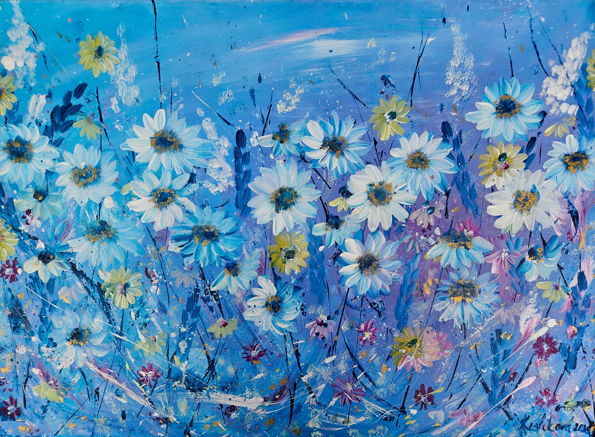 Divoká lúka - modrý nádych // akryl na plátne, 50x70cm